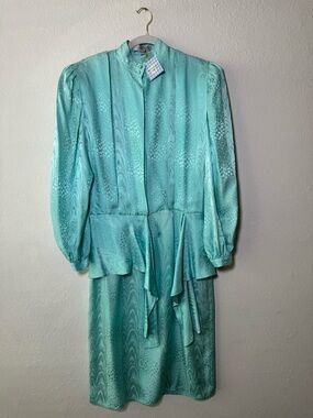 Vintage 80’s Silk Midi Dress with Peplum tie detail